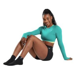 Gym Shark Womens Training Top Teal Sz Small Crop Top Long Sleeve Workout Active